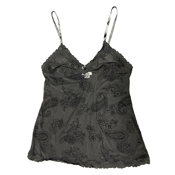 Seductive Wear by Cinema Etoile Sheer Black Paisley Pattern Sexy Slip Blouse L - Picture 1 of 6